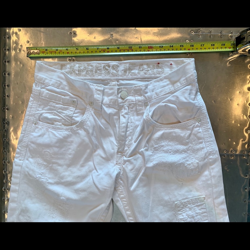 Express Men's White Rocco Slim Fit Moto Jeans - Picture 2 of 8